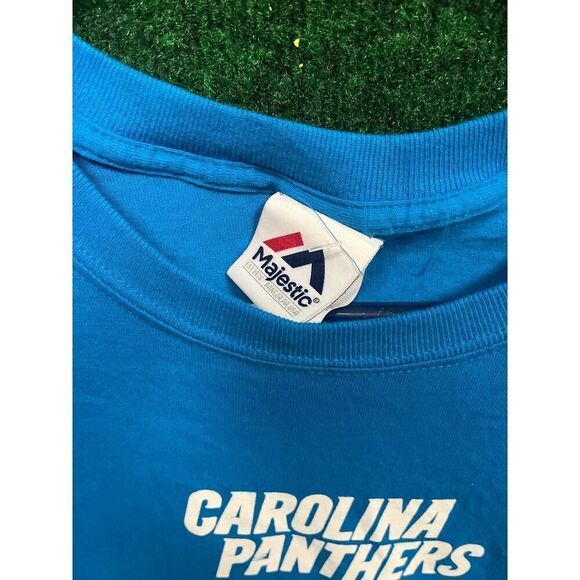 90s Carolina Panthers NFL Majestic TAG Size Large Blue T-Shirt HUGE logo Unisex - Picture 3 of 7